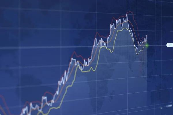 Vonaldiagram Amely Kék Alapon Mutatja Piaci Kereskedési Feltételeket — Stock Fotó