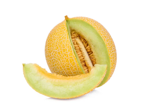 Całości Kawałek Perłowy Pomarańczowy Melon Białym Tle — Zdjęcie stockowe