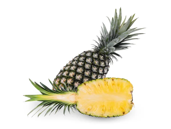 Whole Half Ripe Whole Pineapple Isolated White Background — Stock Photo, Image