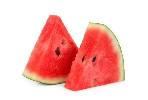 Två Skivad Färsk Vattenmelon Isolerad Vit Bakgrund — Stockfoto