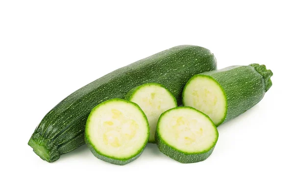 Frische Grüne Zucchini Mit Scheiben Isoliert Auf Weißem Hintergrund — Stockfoto