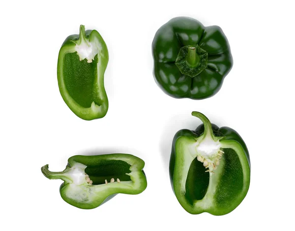 绿色的甜椒在白色背景下隔绝 顶部视图 — 图库照片