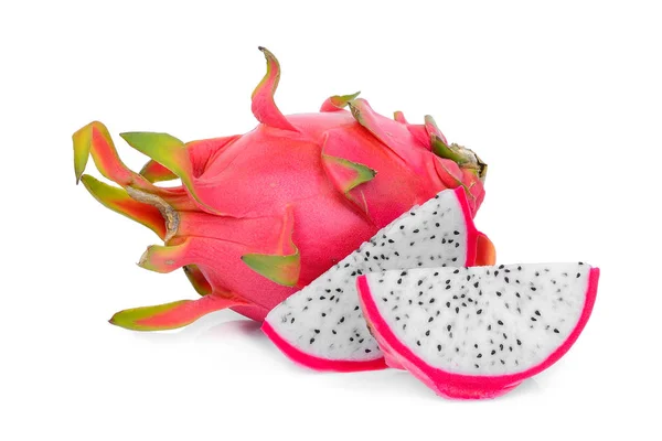 Dragonfruit Beyaz Arka Plan Üzerinde Izole Dilimleri Ile — Stok fotoğraf