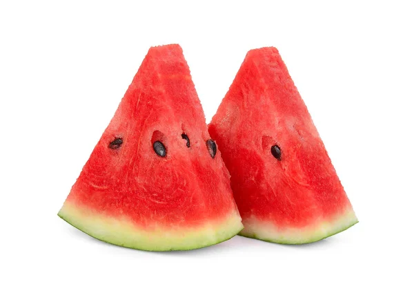 Två Skivad Färsk Vattenmelon Isolerad Vit Bakgrund — Stockfoto