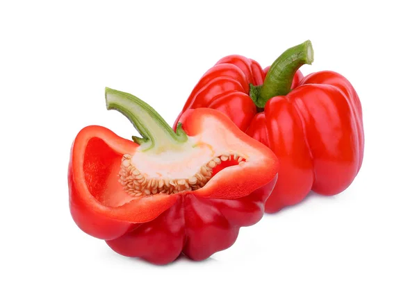 Whole Half Red Bell Pepper Isolated White Background Stock Picture