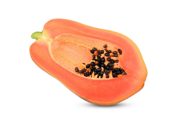 Hälfte Der Reifen Papaya Mit Samen Isoliert Auf Weißem Hintergrund — Stockfoto