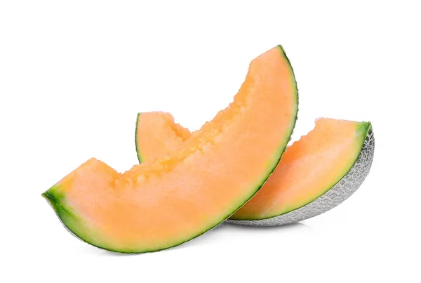 Skivade Japanska Meloner Grön Melon Eller Cantaloupemelon Isolerad Vit Bakgrund — Stockfoto