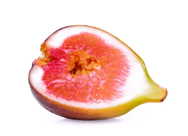 Meia Fruta Figo Isolada Sobre Fundo Branco — Fotografia de Stock