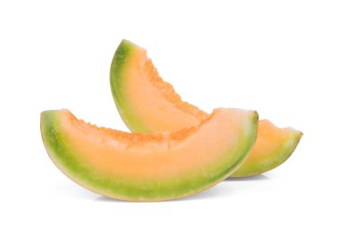 Beyaz arka plan üzerinde izole dilimlenmiş Misk kavun