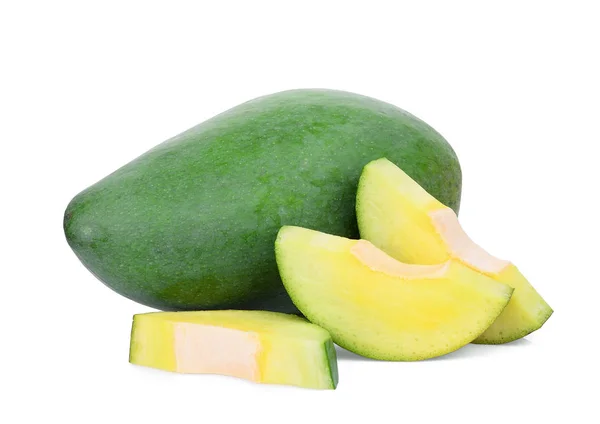 Mango Entero Rebanadas Verdes Aisladas Sobre Fondo Blanco —  Fotos de Stock