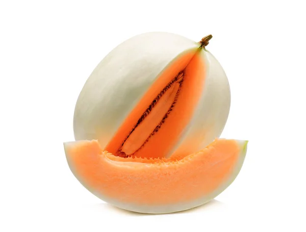 Whole Slice Honeydew Melon Sunlady Isolated White Background — Stock Photo, Image