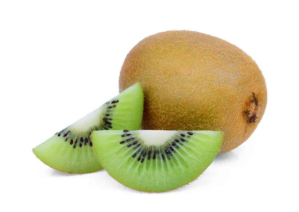 Ganze Und Scheiben Kiwi Früchte Isoliert Auf Weißem Hintergrund — Stockfoto