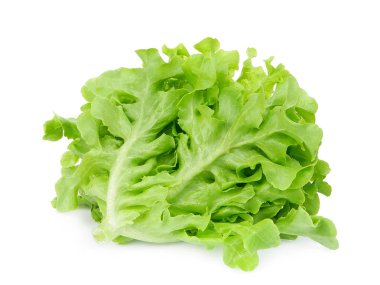 Beyaz arka planda taze yeşil meşe salatası yaprakları.