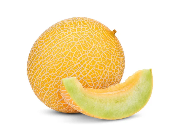 Egész Szelet Gyöngy Narancssárga Dinnye Elszigetelt Fehér Background — Stock Fotó