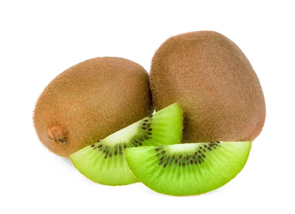 Kiwi Frutas Inteiras Fatias Isoladas Fundo Branco — Fotografia de Stock