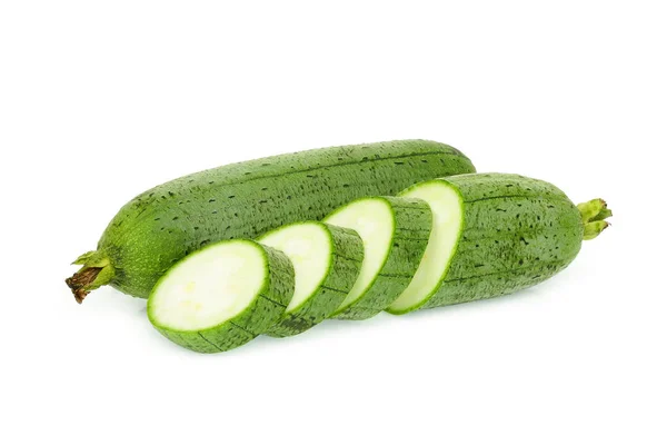 Frischer Grüner Biskuitkürbis Oder Luffa Mit Scheibe Auf Weißem Hintergrund — Stockfoto