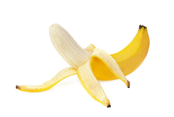 Φέτες Ξεφλουδισμένη Μπανάνα Που Απομονώνονται Λευκό Φόντο Λευκό — Φωτογραφία Αρχείου