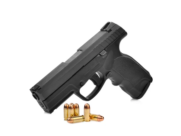 Halbautomatische Pistole Mit Kugel Auf Weißem Hintergrund — Stockfoto