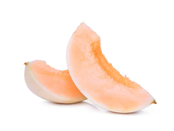 Beyaz Arka Plan Üzerinde Izole Iki Dilimlenmiş Tatlı Özsu Melon — Stok fotoğraf