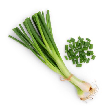 green onion isolated on white background, flat lay, top view clipart