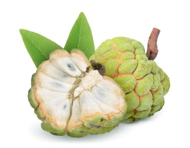 Olgun muhallebi elma meyve beyaz arka plan üzerinde izole yaprak ile