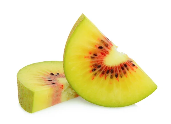 Zwei Scheiben Geschnittene Rote Kiwi Früchte Auf Weißem Hintergrund — Stockfoto