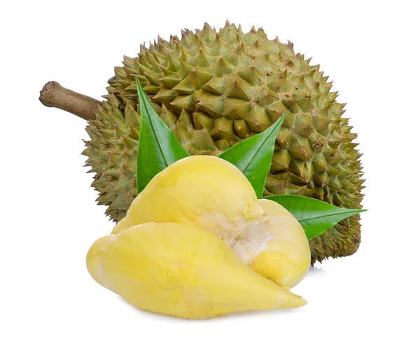 Fruto duriano con hojas aisladas sobre fondo blanco — Foto de Stock