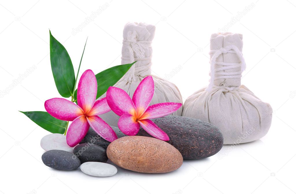stones, frangipani flower, spa herbal compressing ball, bamboo l