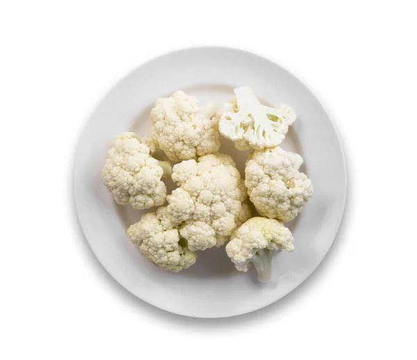 Cauliflower vegetable in the white plate isolated on white backg — Stock Photo, Image