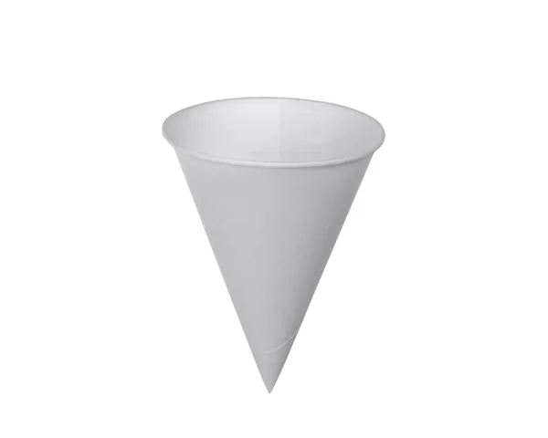 Copo de cone de papel branco único isolado no fundo branco — Fotografia de Stock