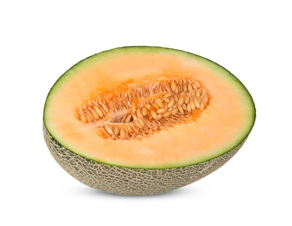 De helft van meloen meloen geïsoleerd op witte achtergrond — Stockfoto