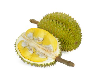 durian beyaz arka planda izole edilmiş, meyvelerin kralı