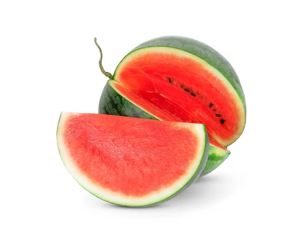 Watermeloen Met Half Geïsoleerd Witte Achtergrond — Stockfoto