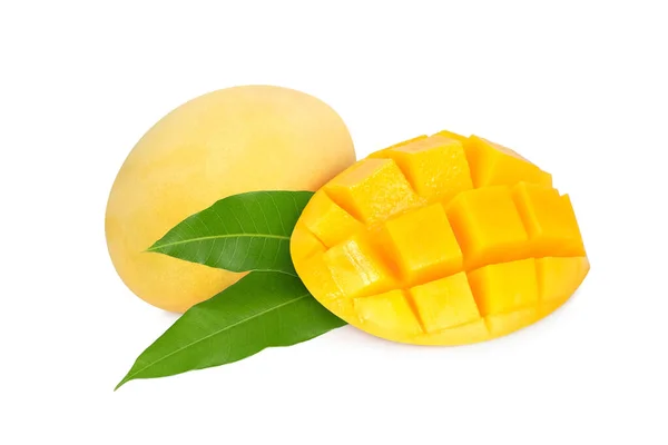 Reife Mango Mit Blatt Isoliert Auf Weißem Hintergrund — Stockfoto