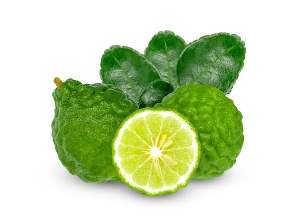 Bergamot Fruit Kaffir Leaf Isolated White Background — Stock Photo, Image