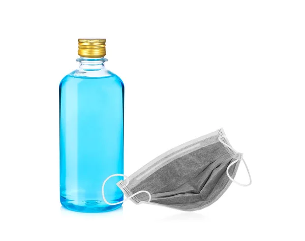 Bottle Blue Alcohol New Mask Isolated White Background — Stock Photo, Image