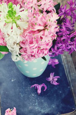 renkli sümbül çiçek bir polka dot Kupası