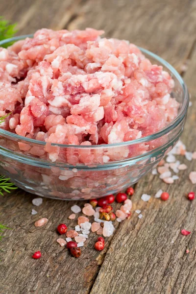 Minced Meat Wooden Table — Stock Photo, Image