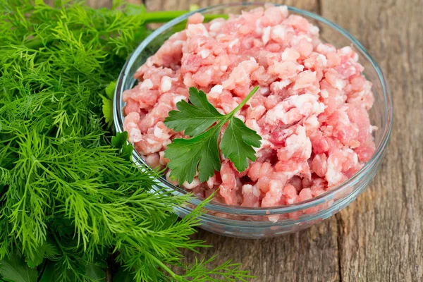 Minced Meat Wooden Table — Stock Photo, Image