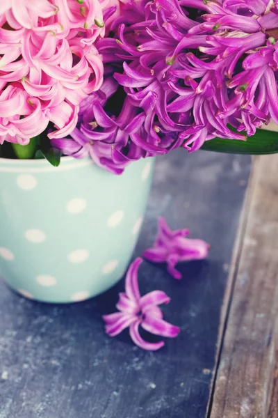 renkli sümbül çiçek bir polka dot Kupası