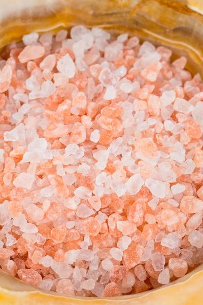 Rosafarbenes Himalaya Salz Mörser Auf Holzoberfläche — Stockfoto