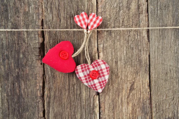 Textile Hearts Rustic Wooden Surface — Stock Photo, Image