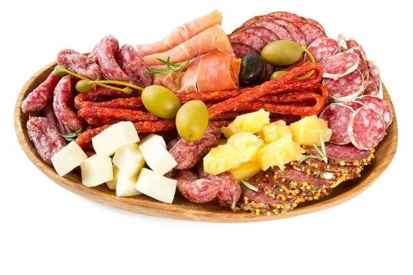 Antipasti Piatti Gastronomia Con Diversi Prodotti Base Carne Formaggio — Foto Stock