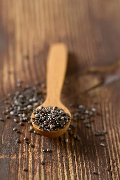 Chia Zaden Een Houten Lepel — Stockfoto