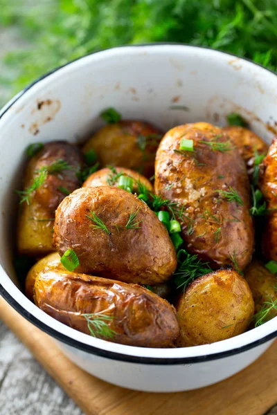 Roasted New Potatoes Dill Spring Onions — Stock Photo, Image