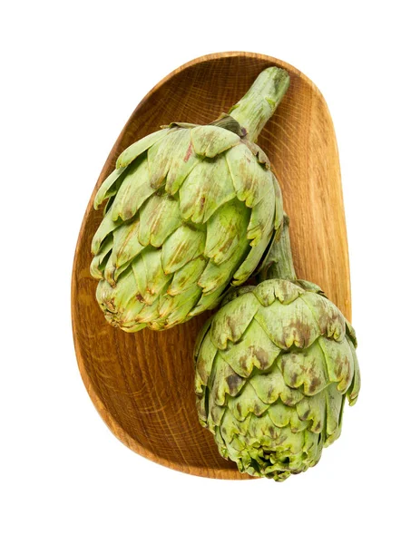 Artichokes Wooden Plate — Stock Photo, Image