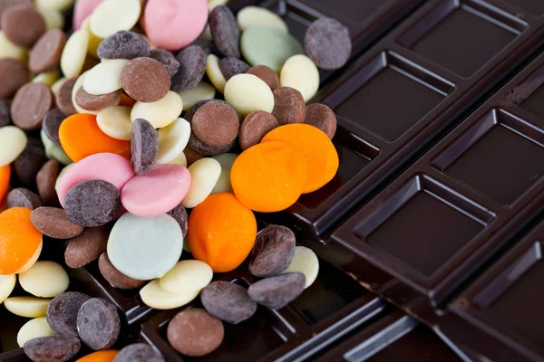 Gotas Chocolate Apetitosas Para Preparar Doces Chocolate — Fotografia de Stock