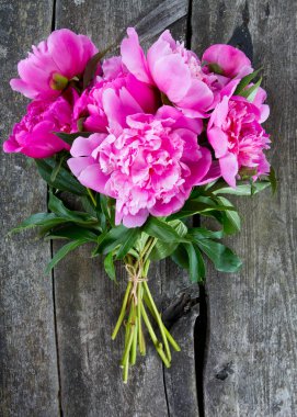 güzel taze peonies ahşap yüzey üzerinde