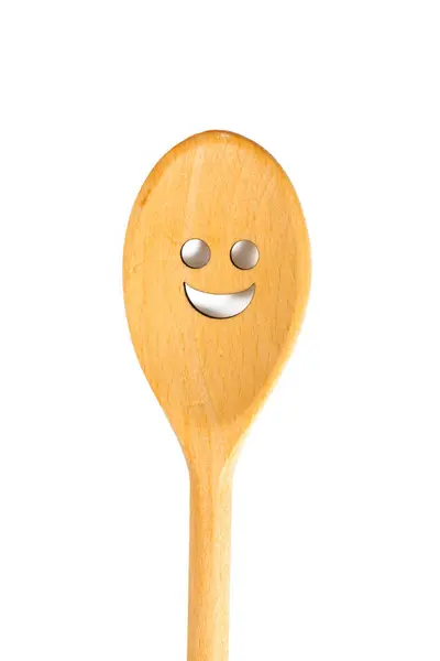 Smiling Wooden Spoon White Background — Stock Photo, Image