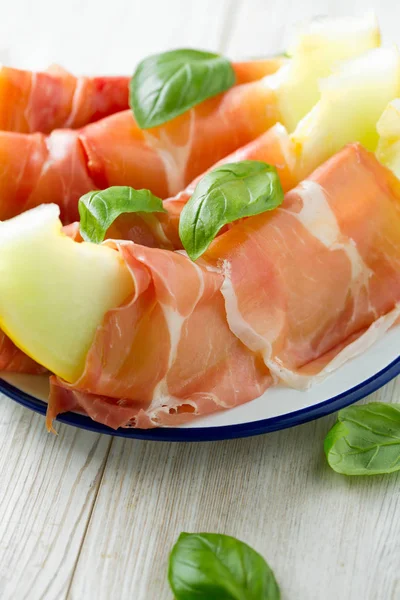 Melon Proschiutto Basil — Stock Photo, Image